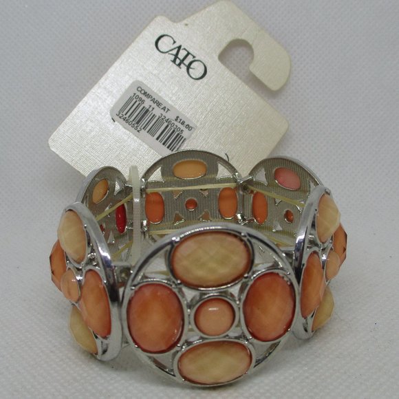 Cato Oval Round Pearch Orange Faceted Cabochon Bracelet Faceted Plastic Cabochon - Picture 4 of 10